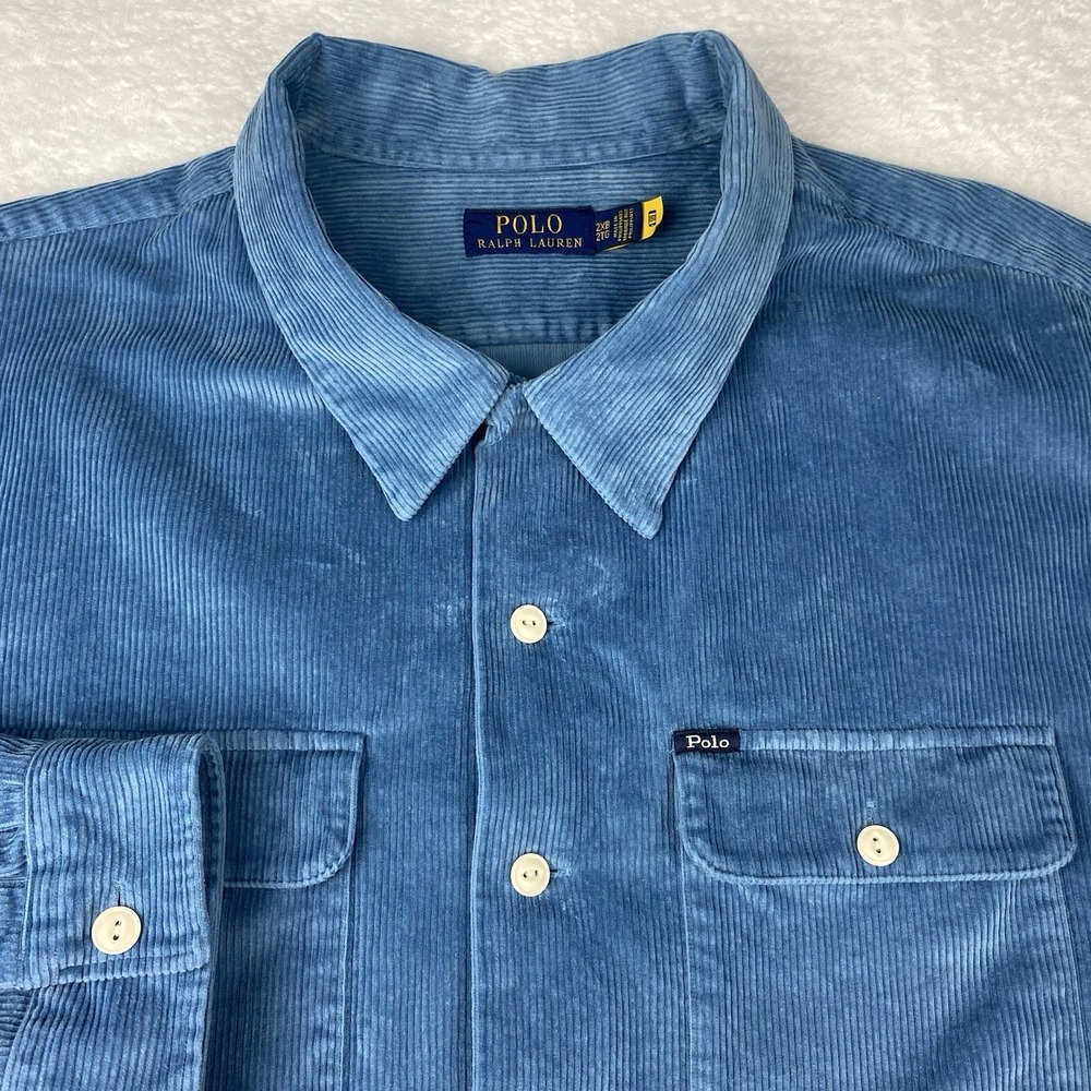 POLO Ralph Lauren Corduroy Camp Shirt Mens 2XB Channel Blue Classic Fit - Picture 2 of 10